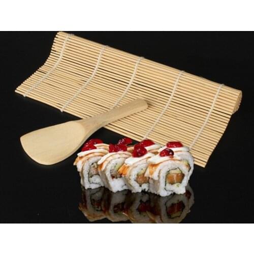 Bamboo Mat for Sushi Set Sushi Mold Onigiri Rice egg Roll Rice Maker Sushi Roller Perfect Magic Roll & 1x Spreader