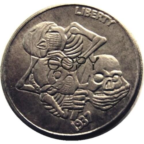 BU(25)Hobo Nickel 1937-D 3-Legged Buffalo Nickel Rare Creativeskull Aliens Funny Copy Coin