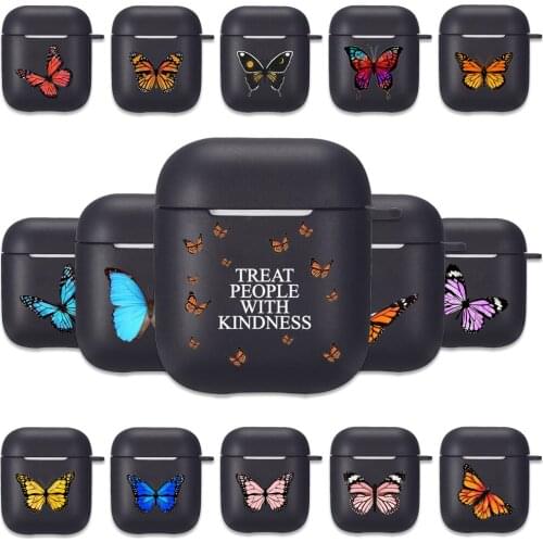 Treat People with Kindness Black Silicone Case for Apple Airpods 1 2 Cases Butterfly Bluetooth Soft Airpods Earphone Cover