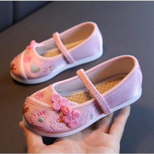 Girl cloth shoes children chinese style embroidered shoes fashion national Hanfu shoes breathable girl dance Flat shoes