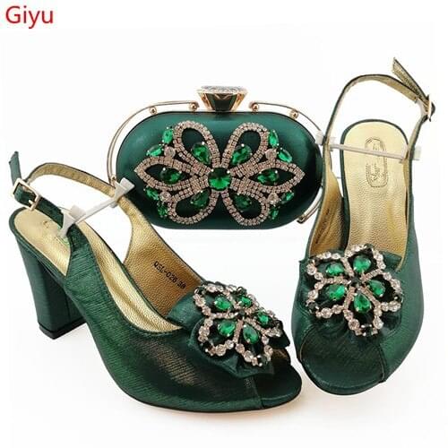 Doershow hot selling African Wedding good Shoes and Bag Set green Italian Shoes with Matching Bags Nigerian Women party! HIA1-34
