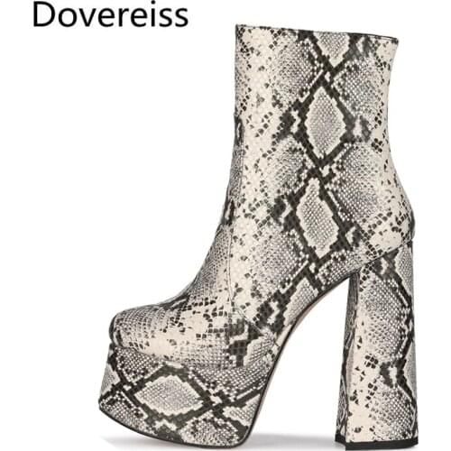 Dovereiss Fashion Female boots Winter Chunky heels sexy Elegant Zipper Snakeskin platform boots new Short boots big size 43