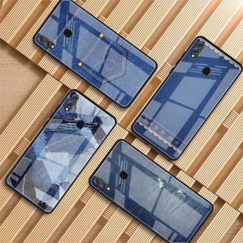 Jeans Style Blue Denim Tempered Glass Phone Case For Huawei P20 P30 P40 P40 Lite Pro Psmart Mate 20 30 Cover Shell