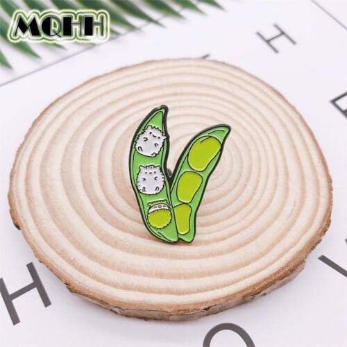 Cartoon Fun Animal Cat Dog Green Plant Pea Enamel Brooch Alloy Badge Denim Clothes Bag Pin Cute Sweet Woman Jewelry Gift For Kid