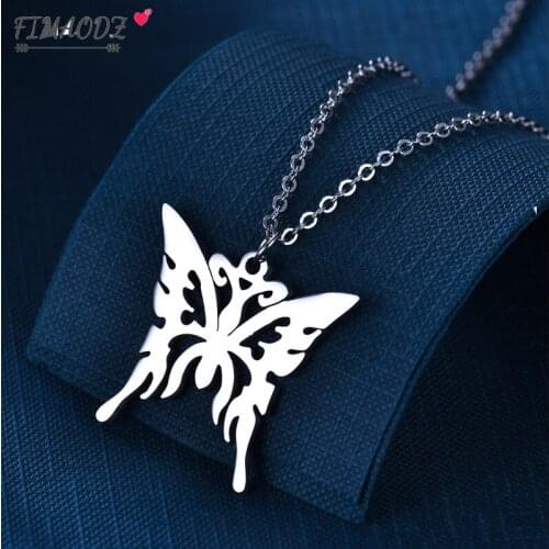 FIMAODZ Butterfly Necklace Chain Stainless Steel Heart Pendant Exquisite Women Necklaces Fashion Jewelry Gifts