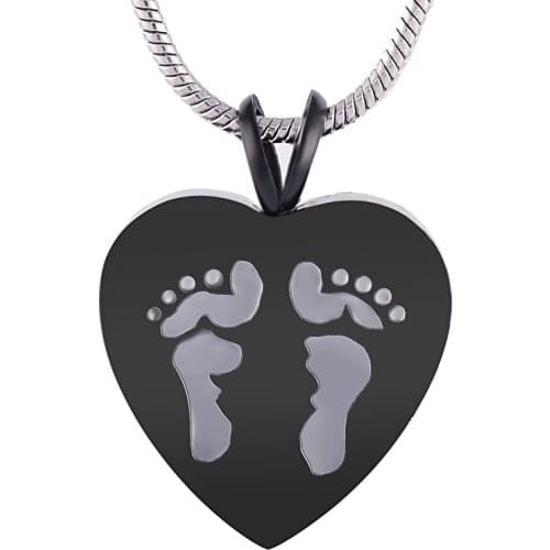 IJD8006 Footprint In My Heart 316L Stainless Steel Funeral Keepsake Urn Locket Pendant Cremation Necklace for Human Ashes