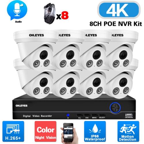 8CH 4K POE Security Camera System 8MP Two Way Audio CCTV Video Surveillance Kit Oudoor Wateproof IP Camera Set 4CH POE NVR Kit