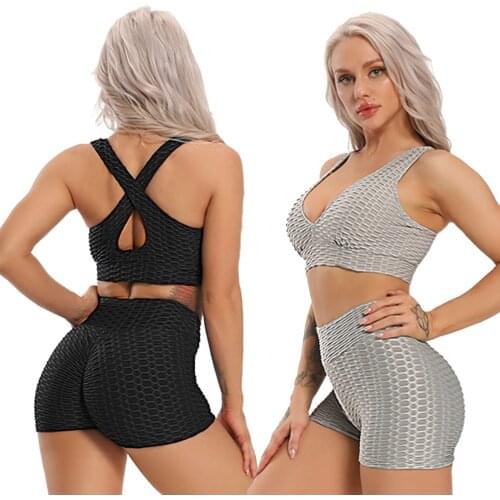 Yoga Set Fitness Women 2pcs Seamless Workout Sportswear Gym Sports Bra Crop Top High Waist Leggings Training Sports Suits