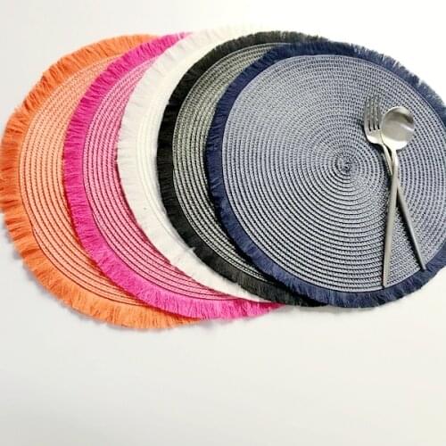 1Piece Round Table Placemat PP Weave Waterproof Braided Dining Table Mats Coasters Set Bowl Pad Cutlery Table Decoration