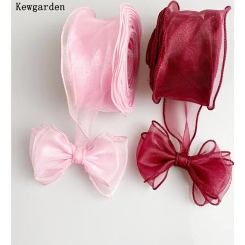 Kewgarden 2" 50mm 5.5cm Wave Hemming Organza Ribbon Handmade Tape DIY Hairbow Accessories Packing Riband Wholesale 35 Meters