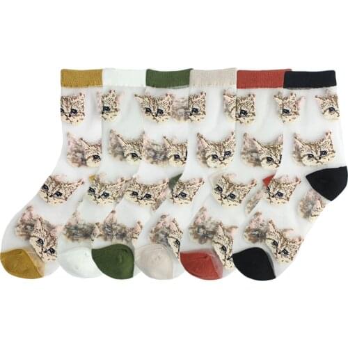 [SOPLCAALCK]Summer Thin Glass Funny Socks Creative Lace Cute Socks Women Crew Calcetines Mujer Skarpetki Mesh Sokken Skarpety