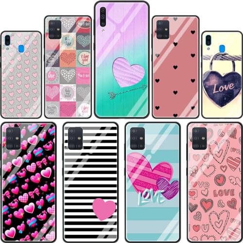 Cute Love Heart Glass Phone Case for Samsung Galaxy A51 A50 A71 A72 5G A70 A21s A31 M31 A30 A91 A40 A41 M51 A10 M30s Cover