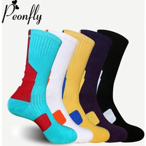 Peonfly High New Quality Cotton Comfortable Elite Male Solid Color Square Stitching Compression Men Breathable Socks