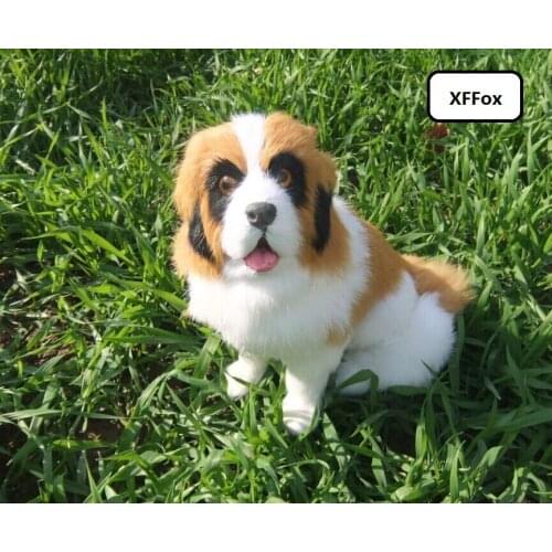 New real life saint bernard dog model plastic&furs sitting dog doll gift about 20x16cm xf1585