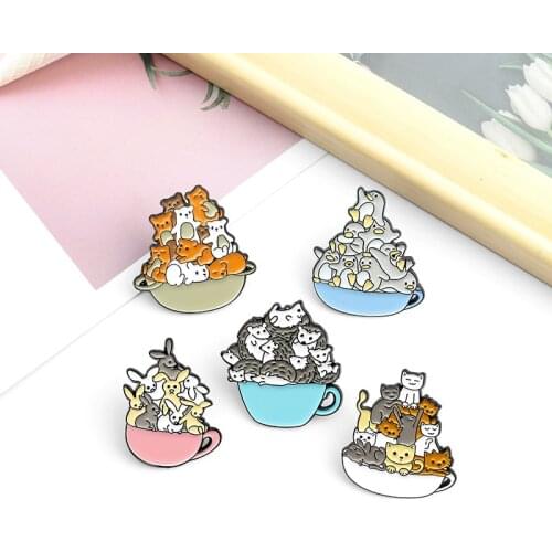 New Arrival Hard Enamel Brooch Animal Badge Jewelry Coffee Cup Penguin Hedgehog Creative Collar Button Pins Kawaii Birthday Gift