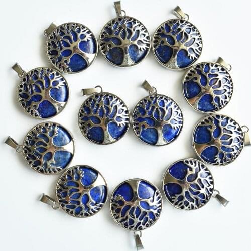 Wholesale 12pcs/lot new fashion natural lapis lazuli alloy tree of life Pendants for jewelry accessories marking free shipping