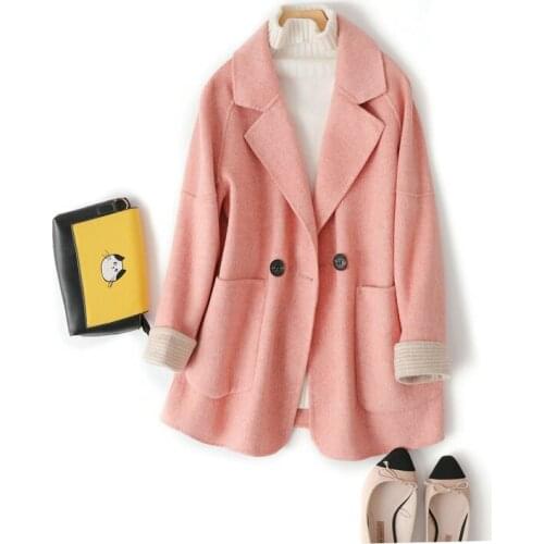 Woolen Coat Two Button Design Autumn Warm Coat Casaco Feminino Women Midi Length Coat Elegant Turn Down Collar