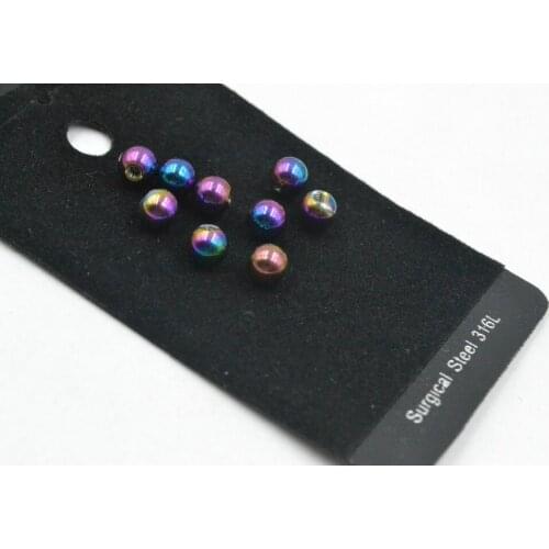 Rainbow Colors 100pcs/lot Body piercing jewelry - Stainless Steel Ball Body Piercing Replacement 16g 14g for Lip/Eyebrow/Tongue