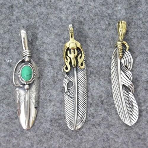Retro Sterling Silver Personality Feather Pendant National Handy Eagle Claw Feather Necklace Pendant