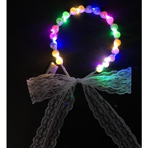 Light Up Pearl Lace Headband Color Changing LED Hairband Glowing Hair Hoop Party Headwear Accessories 10pcs/lot