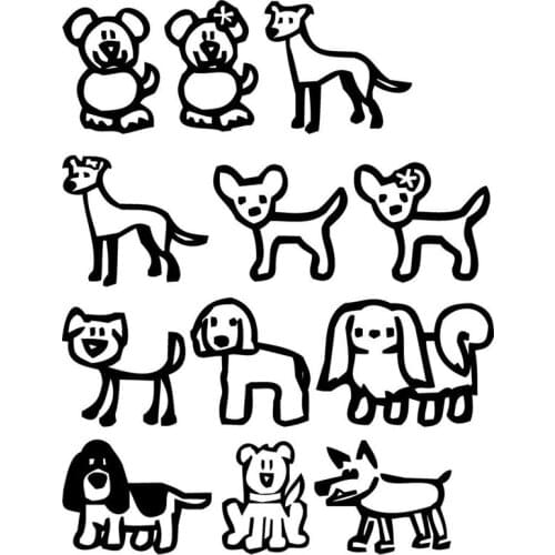 12 Stick Family Dogs Cartoon Vinyl Decal Fashion Classic Window Decorative Car Sticker Laptop Suitcase Helmet Skateboard Sticker