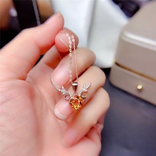 Vintage Rose Gold Color Chain Necklace Luxury Champagne Zircon Antler Pendant Necklace Round Yellow Crystal Necklaces For Women