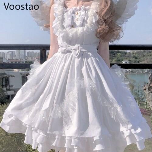 Japanese Sweet White Angel Jsk Lolita Dress Vintage Kawaii Girls Gothic Star Lace Fairy Wedding Gown Cosplay Princess Dresses