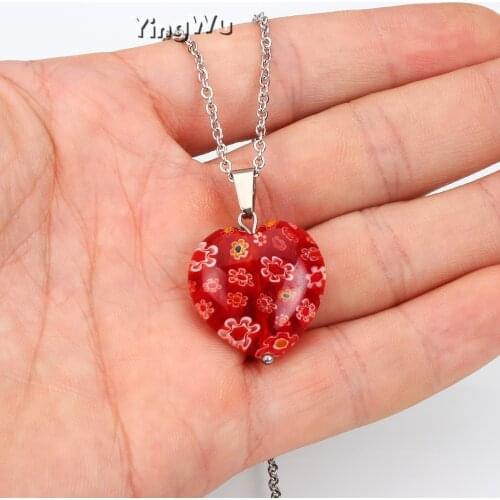 Yingwu Women Stainless Steel Necklace Murano Millefiori Glass Pendant Cremation Keepsake Memorial Urn Chain Jewelry