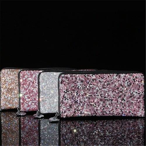 Women Wallets Crystal Handbag Clutch Bags Silver Purple Luxury Evening Long Wallet Wedding Purse Leather Card Holder Ladies Bags