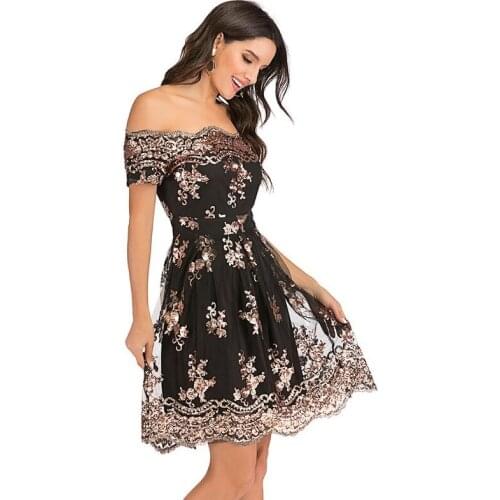 Evening Sexy Black Gold Sequin Embroidery Dress Women Party Vestidos Mesh Dress Luxury Nightclub Dresses Clothes