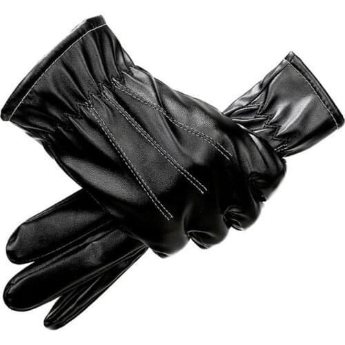 1 Pair Faux Leather Gloves Water-proof Anti Slip Touchscreen Gloves Driving Bike Motorcycle Winter Warm Gloves for Outdoor