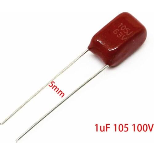 10PCS/Lot 1uF 105 100V CBB Polypropylene Film Capacitor Pitch 5mm 105 1uF 100V NEW