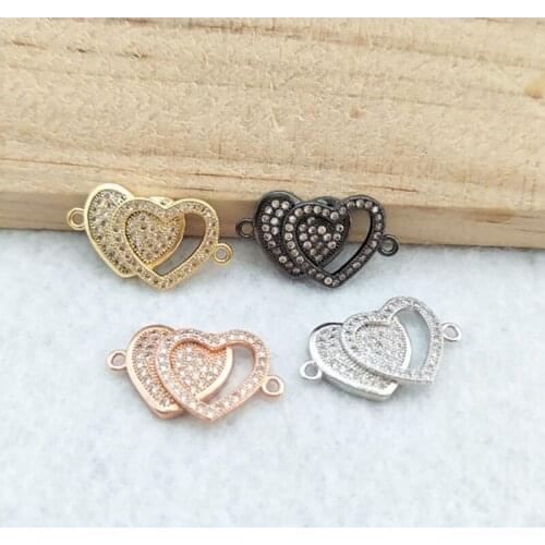 10 Pieces CZ zircon Micro Pave heart Connector,Double Bails Beads Charm,for DIY Bracelets Jewelry Finding CT372