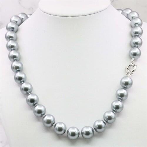 2021 12MM Elegant Silvercolor Gray Shell Pearl Necklace Pearl Bead Girl Fashion Jewelry Rope Chain Necklace Natural Stone 18INCH