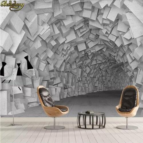 Beibehang 3D Wallpaper Mural 3d brick simple stereoscopic space geometry build Wall paper Living Room Bedroom Tv Background