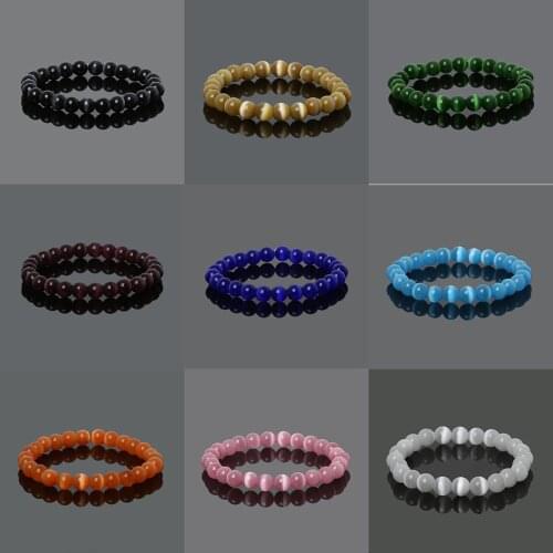 8mm Natural Stone Round Ball Glass Cat Eye Beads Bracelet Handmade Elastic Cord Charms Bangles For Women Men Pulseira Feminina