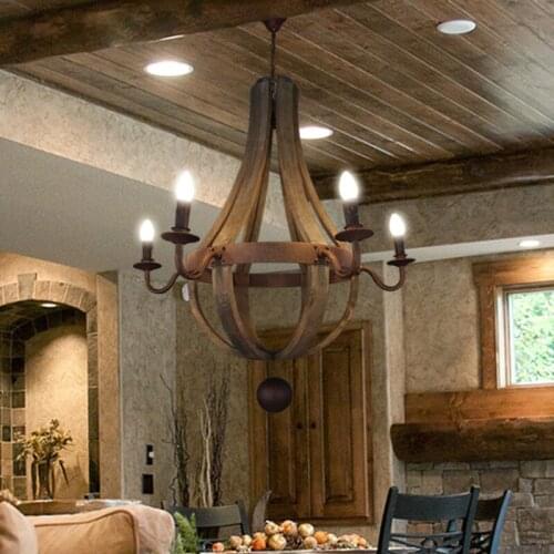 American Country Style Wooden Metal Rural E14 Bulb Dia 40CM/50CM/80CM Wood Pendant Lamps Droplight For bar Bedroom Living room