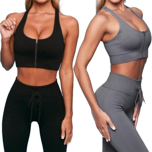 Seamless womens fitness suit 2 piece two-piece short top with zipper bra with drawstring leggings sportswear sportswear sportsw