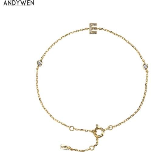 ANDYWEN 925 Sterling Silver Alphabet E Letter Crystal CZ Bracelet Chain Women Luxury CZ Zircon Jewelry Fashion Jewellery