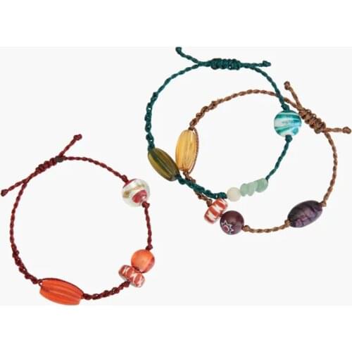 ZA Bracelet 3 Pcs/Set Bohemian Handmade Beaded Printed Liuli Glass Beads Bracelets For Women Boho Rope Weaving Charm Bracelet