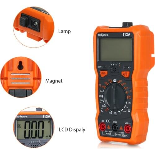 RICHMETERS RM113A NCV Digital Multimeter 2000 Counts HFE AC/DC Voltage Measuring with Magnetic Suction Large Screen Multi-meter