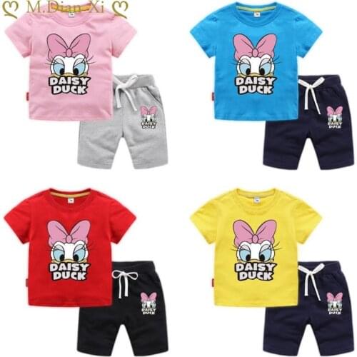 Baby Girl Clothes Cartoon Duck Printed Summer Short Sleeve T Shirt&shorts Toddler Boy Vlothign Set Children Outfits