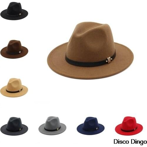 Womens Wide Brim Wool Felt Hat British Black Panama Hat Party Church Tribal Hat 56-58cm Formal Hat