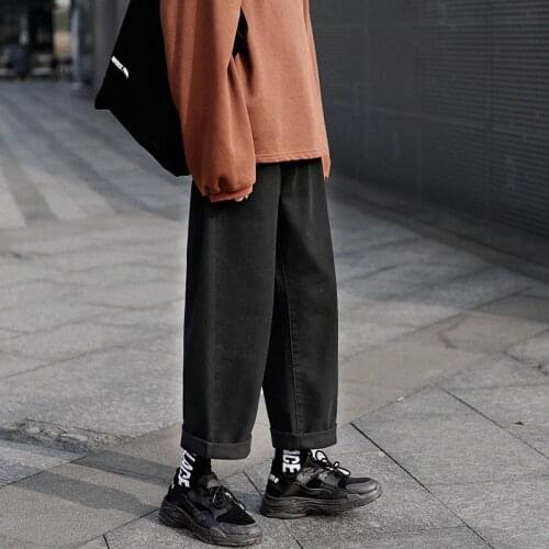 Wide legs Jeans Mens Fashion Solid Color Casual Straight Jean Pants Men Streetwear Hip Hop Denim Trousers Mens M-3XL