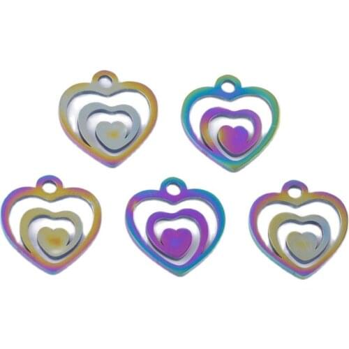 5 Pcs 201 Stainless Steel Filigree Charms Heart with Heart for DIY Bracelet Earring Pendant Making Handmade Jewelry
