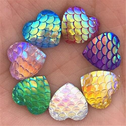 Hot ! 80PCS 12mm AB Resin squama heart Flat back Wedding buttons Child craft DIY