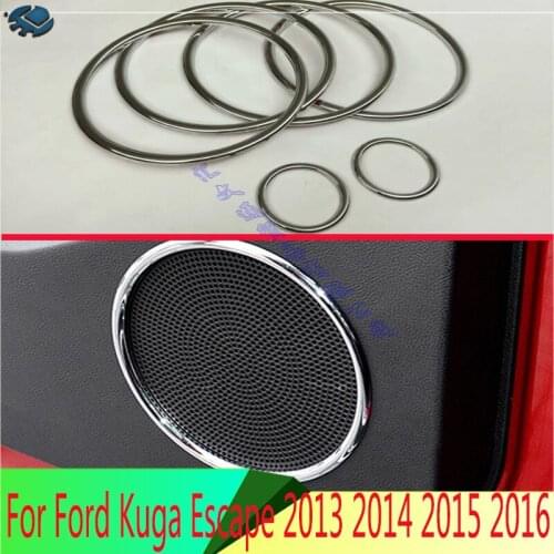 For Ford Kuga Escape 2013 2014 2015 2016 ABS Chrome Speaker Cover Interior Trim Side Door Stereo Bezel Collar Ring Garnish Moldi