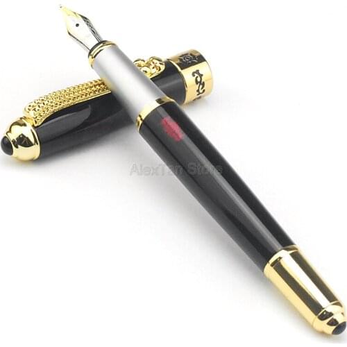 Jinhao Portable Fountain Pen Classic Style Dragon Clip, Medium Nib Black And Red Writing Signature Pen Business Office Supplies