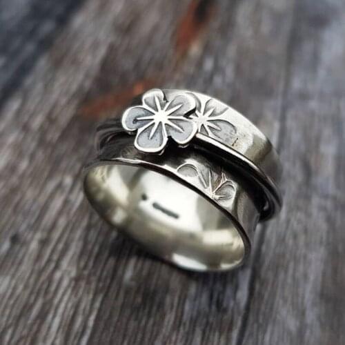 New Fashion Vintage Silver Color Flower Rings For Women Men Female Male Jewelry Birthday Party Accessories Gifts