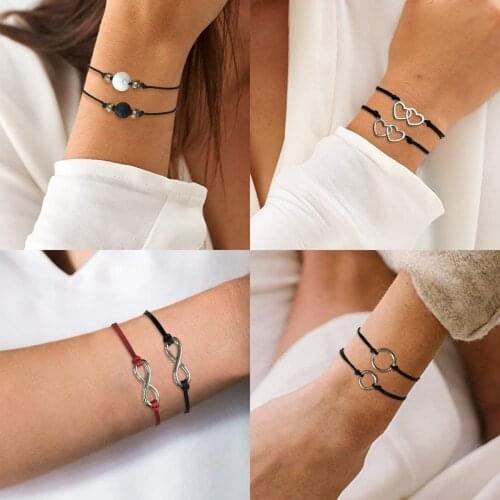 Lalynnly Charm 2pcs Set Friendship Bracelets Circle Beads Heart Couple Bracelets for Best Friends With Card Jewelry Gifts B1207